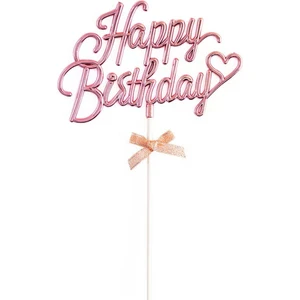 Inci Pembe Renk Happy Birthday Yazılı Pasta Süsü