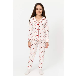 E Çocuk Kız Çocuk Pamuklu Düğmeli Uzun Kollu Pijama Takımı - 1507 -1508