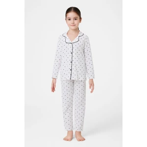 E Çocuk Kız Çocuk Pamuklu Düğmeli Uzun Kollu Pijama Takımı - 1507 -1508