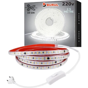 2.5 Metre Beyaz Işık Yapışkanlı Yüksek Lümen Silikonlu Şerit LED Işık Fişli Aydınlatma SB-6548