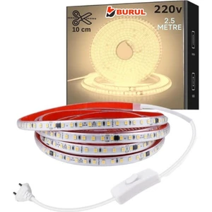 2.5 Metre Gün Işığı Yapışkanlı Silikonlu Yüksek Lümen Silikonlu Şerit LED Işık Fişli SB-6548