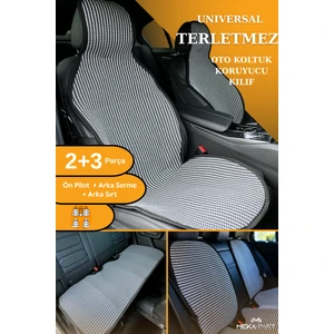 Meka Part Terletmez Koltuk Koruyucu Kılıf 5 Parça Universal Çizgili Füme Beyaz 2+3 %100 Pamuk