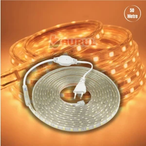 50 Metre Amber Işık Hortum Şerit LED Dış Ortam Aydınlatma 220V Fişli SB-6539