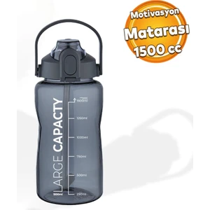 Sağlıklı Polikarbon 1.5 Litre Büyük Kapasiteli Su Matarası Pipetli Suluk Gri