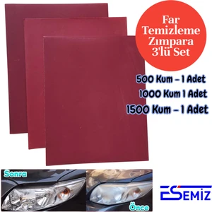 Far Temizleme Zımpara Seti Kaliteli Suya Dayanıklı Inceden Kalına 500-100-1500 A4 Boyutunda (3 Adet)