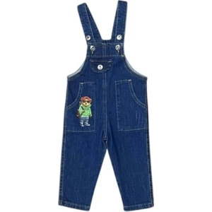 Yan Baskılı Kot Tulum Mavi