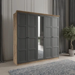 Toprak 5 Kapaklı Bazalı Gardırop Tamamı Mdf