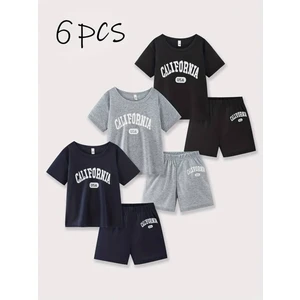 California Baskılı Siyah-Gri-Lacivert Renkli Alt Üst Takım -Üçlü Takım-Şort Tshirt- Oversize Kalıp- Caglisa