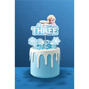 Frozen Elsa Temalı 3 Yaş Three 3 Lü Pasta Süsü