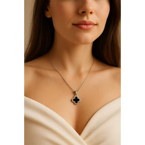 Gümüş Renk Çift Yönlü Kolye Önü Beyaz Arkası Siyah Sf Zincir Çelik Kolye 