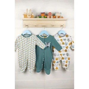 Renkli Zebra Hayvan Desenli 3'lü Patikli Tulum (Kız - Erkek - Yenidoğan)