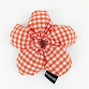 El Yapımı Turuncu Beyaz Pötikareli Pofuduk Scrunchie Toka - Klasik ve Hacimli