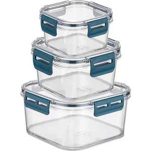 Bfs  3'lü Pratik Silikon Contalı Sızdırmaz Kapaklı Sağlam Istiflenebilir Saklama Kapları