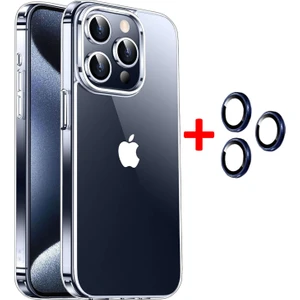 iPhone 15 Pro Max Kılıf Şeffaf Kenarları Silikon Lens Koruyuculu Kapak