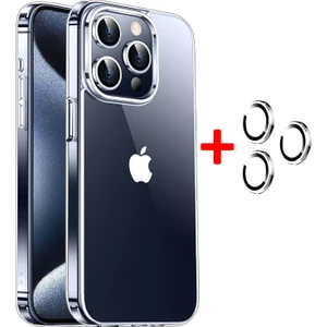 iPhone 15 Pro Max Kılıf Şeffaf Kenarları Silikon Lens Koruyuculu Kapak