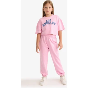 Kız Çocuk 2'li Takım Baskılı Kısa Kollu Tişört Beli Lastikli Eşofman Altı E6414A825AU