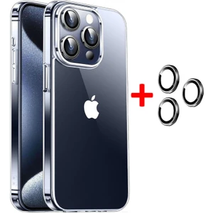 iPhone 15 Pro Max Kılıf Şeffaf Kenarları Silikon Lens Koruyuculu Kapak