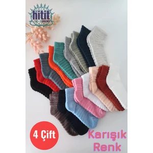 Hitit Socks Kadın 4 Çift Premium Kışlık Ters Havlu Patik Çok Renkli