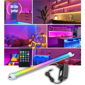 50 cm Şeffaf 8 Renk Kumandalı Sese Duyarlı Renk Değiştiren Rgb Çubuk Şerit LED Işık SB-6541