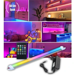 50 cm Opak 8 Renk Kumandalı Sese Duyarlı Renk Değiştiren Rgb Çubuk Şerit LED Işık SB-6541