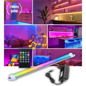 1 Metre Şeffaf 8 Renk Kumandalı Sese Duyarlı Renk Değiştiren Rgb Çubuk Şerit LED Işık SB-6541