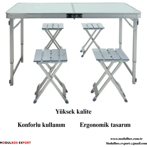 MODULBOX KATLANABİLİR, AYARLANABİLİR ALÜMİNYUM 60X120, 4 TABURE, KAMP MASA TAKIMI, PİKNİK MASA TAKIMI