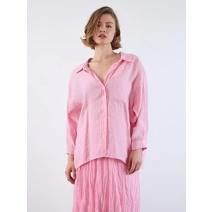 4612 Omzu Düşük Oversize Gömlek Şeker Pembe