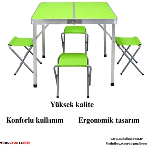 MODULBOX KATLANABİLİR, 80X80 ,KAMP MASA TAKIMI, 4 TABURELİ, ALÜMİNYUM, PİKNİK MASA TAKIMI