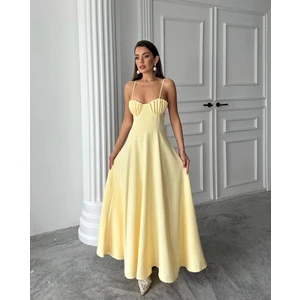 Denz Kabuğu Görünümlü Askılı Midiboy Elbise