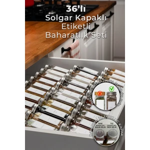 Mienda Home 36'lı Cam Baharatlık Seti Kapaklı Etiketli Baharatlık Takımı MH00SLVR36
