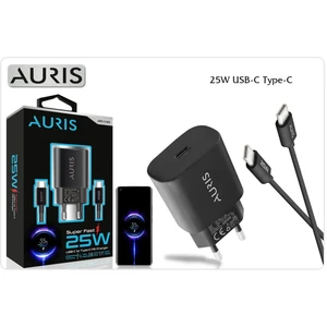 Auris 25 Watt Type-C To Type-C Pd Şarj Aleti Seti Başlık USB C Başlık + 1 Mt. Type C Kablolu