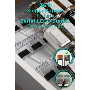 Mienda Home 36'lı Şeffaf Lego Standlı Cam Baharatlık Seti Kapaklı Etiketli Baharatlık Takım MH03SLVR36
