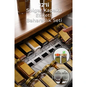 Mienda Home 12'li Cam Baharatlık Seti Gold Kapaklı Etiketli Baharatlık Takımı MH00GLD12