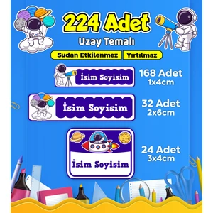 Uzay Temalı Okul Kreş Kişiye Özel Isim Etiket Seti - Model 533
