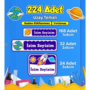 Uzay Temalı Okul Kreş Kişiye Özel Isim Etiket Seti - Model 539