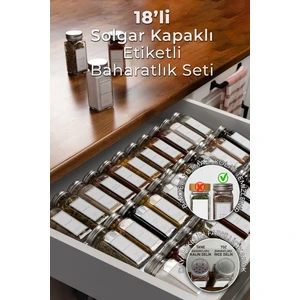 Mienda Home 18'li Cam Baharatlık Seti Kapaklı Etiketli Baharatlık Takımı MH00SLVR18