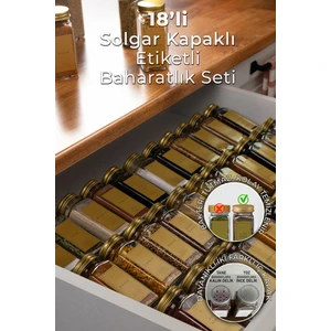 Mienda Home 18'li Cam Baharatlık Seti Gold Kapaklı Etiketli Baharatlık Takımı MH00GLD18