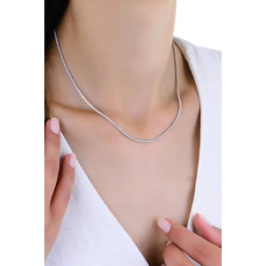 Gümüş Beyaz Altın Rodajlı Pırlanta Modeli Zirkon Taşlı Su Yolu Kolye SGTL12954RODAJ