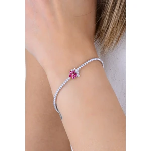 Gümüş Rodyumlu Pırlanta Modeli Fuşya Zirkon Taşlı Bahar Çiçekleri Su Yolu Bileklik SGTL12902FUSYA