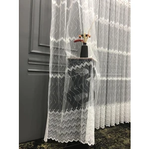 Tül Perde Sedef Sim Brode İşlemeli Tül Etek Zigzag Desen