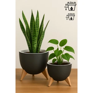 2li Küre Saksı Seti 2 Boy Ayaklı Süzgeçli Plastik Çiçek Saksısı Set