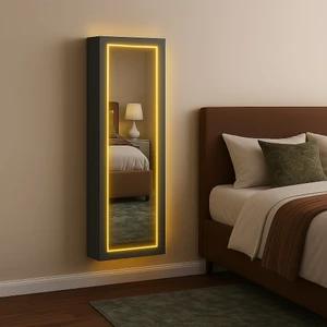 Paris LED Aydınlatmalı Boy Aynalı Takı Dolabı Sarı Işık