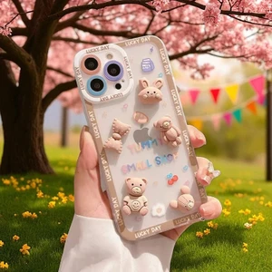 iPhone 14 Pro Max Uyumlu Zebana Sevimli 3 Boyutlu Tavşan ve Ayıcık Figürlü Esnek Silikon Kılıf