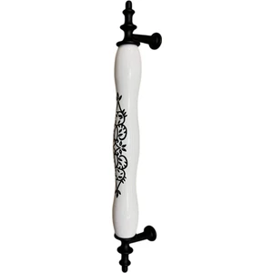 Porselen Kulp Siyah Taç  Desenli 128MM(12.8CM) Ölçüsünde Ayakları Siyah Mobilya Kapak Çekmece Kulbu