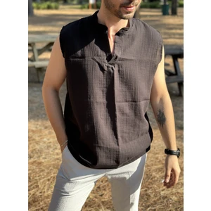 Sıfır Kol Hakim Yaka Müslin Kumaş Yazlık Erkek T-Shirt