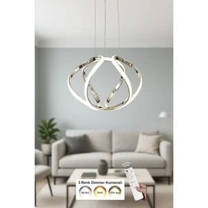 Vira 35 cm Dimmer Kumandalı 3 Renk Ledli (Sarı-Beyaz-Gün Işığı) Modern Sarkıt Avize - Krom