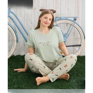 Kadın Milan Büyük Beden Bisiklet Yaka Kısa Kol Ince Pijama Takımı 7665/20 - 1 Adet