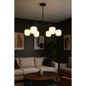 Siena 6 lı Beyaz Camlı Salon Oturma Odası Modern Sarkıt Avize - (Siyah)