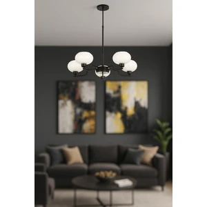 Vanna 5 li Beyaz Camlı Salon Oturma Odası Modern Sarkıt Avize - (Siyah)
