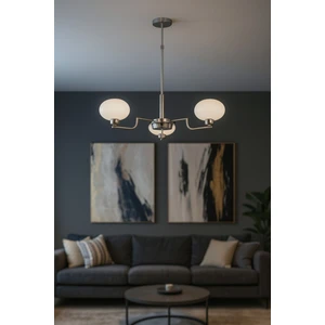 Vanna 3 lü Beyaz Camlı Salon Oturma Odası Modern Sarkıt Avize - (Krom Kaplama)